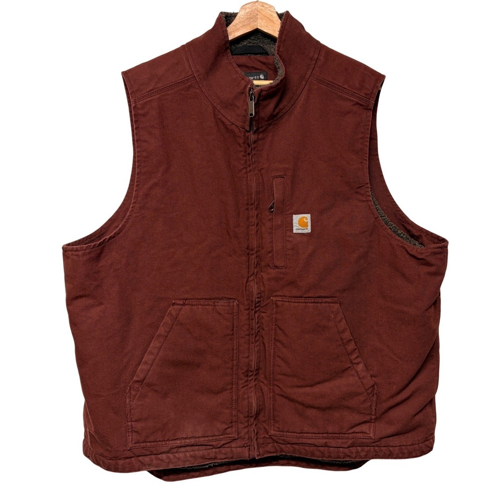 Carhartt 104277 Dark Cedar Sherpa Lined Duck Vest Mens XL Loose Fit Workwear